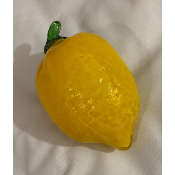 Vintage Murano Style Lemon Hand Blown Glass Yellow 5” Textured Realistic Art - Picture 3 of 4